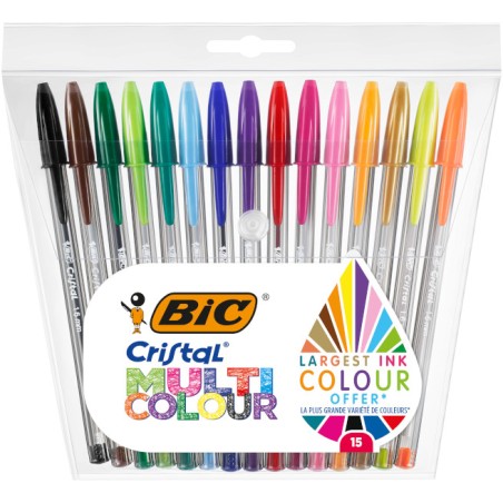 1 - BIC CRISTAL LARGE MULTICOLOR Set da 15 pz di penne a Biro di colori assortiti 972065