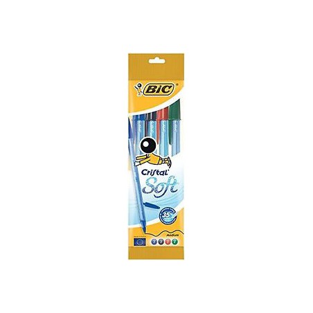 1 - BIC CRISTAL SOFT Set da 4 pz di penne Biro colori assortiti Blu, Nero, Rosso, Verde 918530