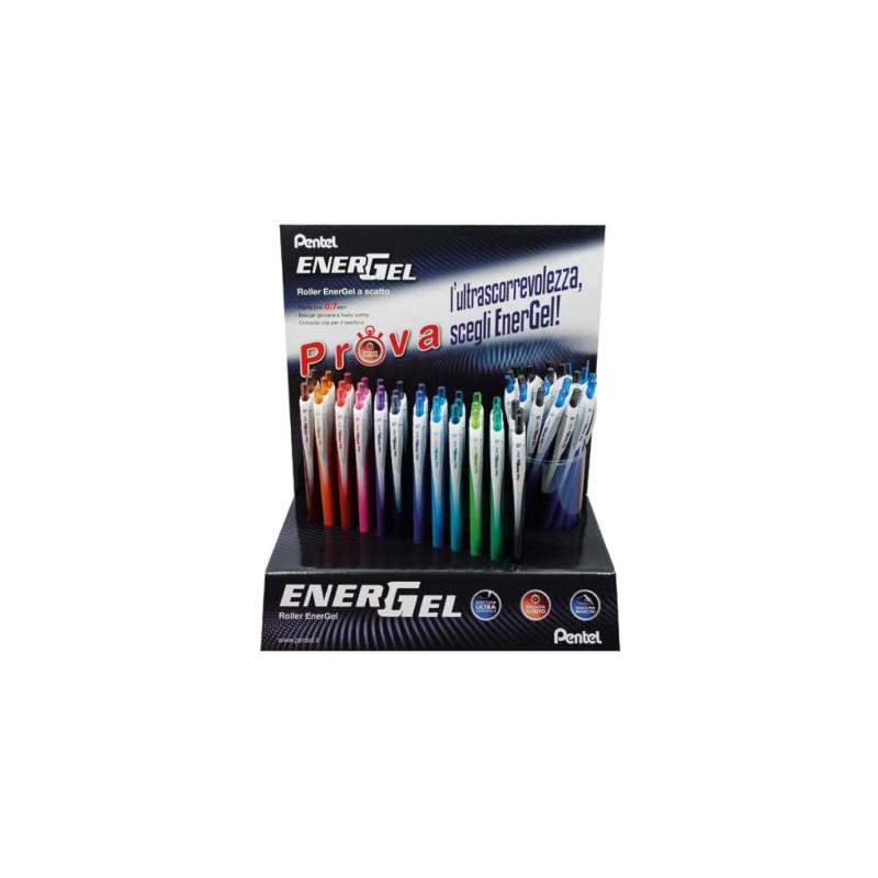 PENTEL Espositore 120 pezzi Penna Roller Energel Slim 07 colori N/R/B 0022244