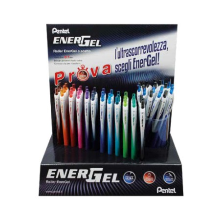 PENTEL Espositore 120 pezzi Penna Roller Energel Slim 07 colori N/R/B 0022244