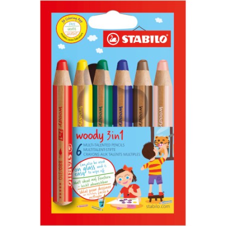 6 pz Matitoni Pastelli Woody 3in1 Stabilo 8806