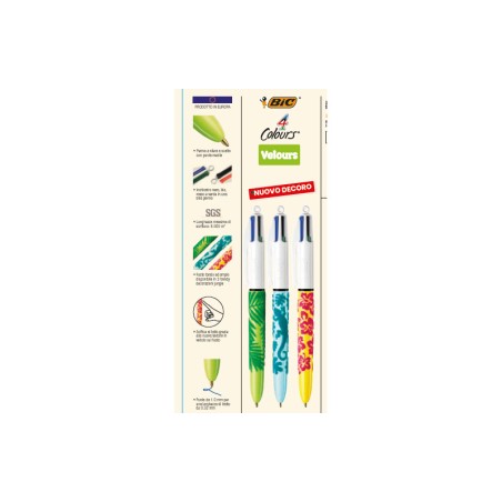 1 - BIC Set da 12 pz Penna Biro a sfera 4 colori VELOURS 9672771