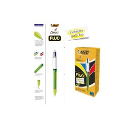 1 - BIC Set da 12 pz Penna Biro a sfera 4 colori con Inchiostro Giallo Fluo 933948