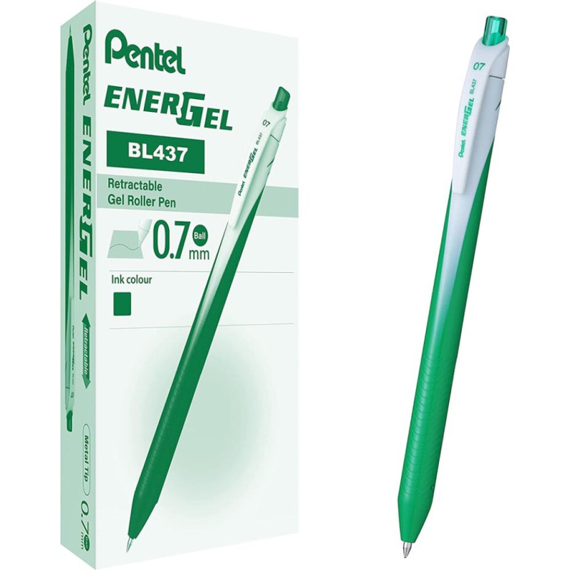 PENTEL 12 pezzi Penna Roller Energel 07 verde a scatto