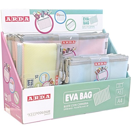 EXPO ARDA BUSTE IN EVA CON ZIP PZ.36 - 3 FORMATI colori assoritti PASTEL 0264EXP