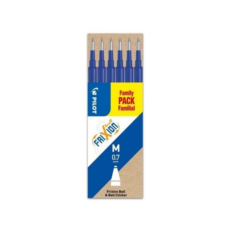 Refil Blu per Penne Cancellabili Pilot FriXion Ball e FriXion Clicker - Punta Media 0,7 mm - 6 Ricariche