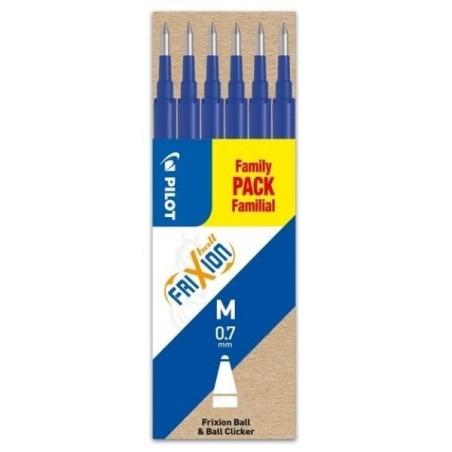 Refil Blu per Penne Cancellabili Pilot FriXion Ball e FriXion Clicker - Punta Media 0,7 mm - 6 Ricariche