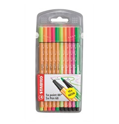 Set STABILO Fluo point 88 e Pen 68 - 10 Pezzi Neon Assortiti 8868/10-1