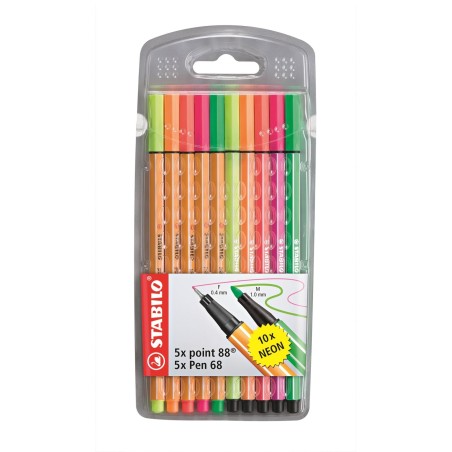 Set STABILO Fluo point 88 e Pen 68 - 10 Pezzi Neon Assortiti 8868/10-1