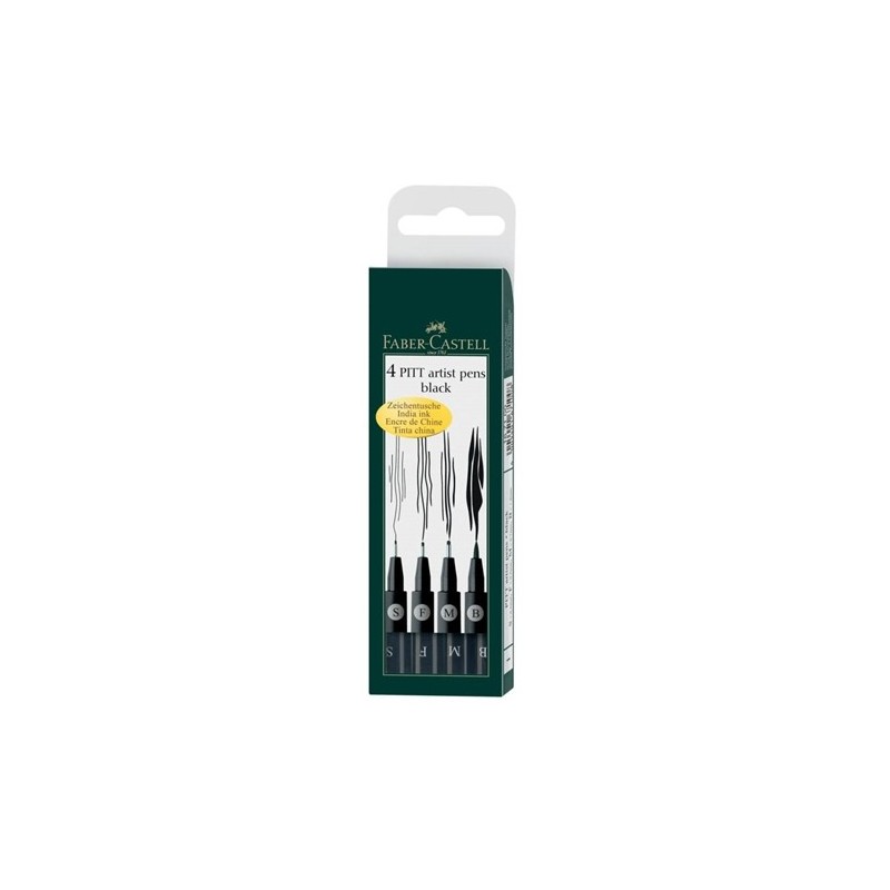 Set di 4 Penne a China Faber-Castell Pitt Artist Pen Nere, Punte F, S, M, B - 167100