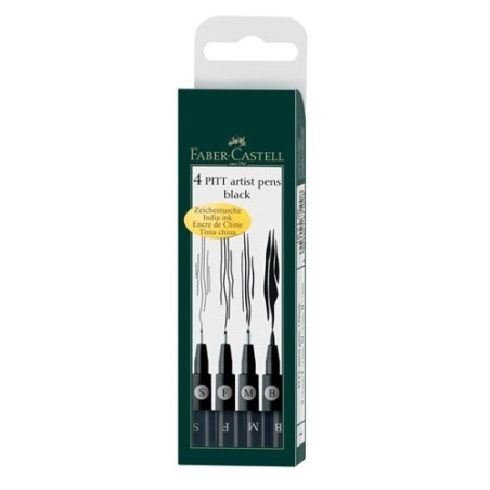 Set di 4 Penne a China Faber-Castell Pitt Artist Pen Nere, Punte F, S, M, B - 167100