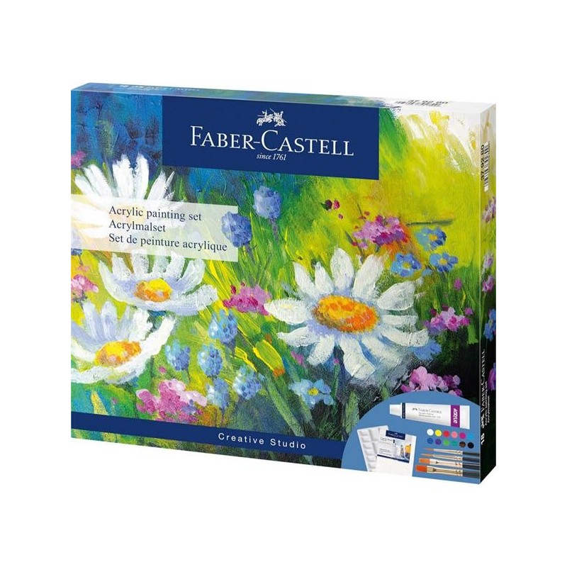 SET PAINTING SET ACRILICHE FABER CASTELL 12 tempere + 4 pennelli + 1 canvas 20x25 +1 vaschetta 379280