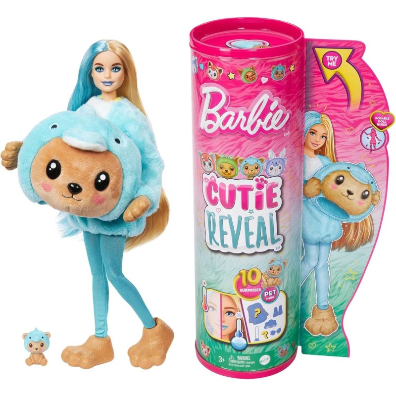 Barbie Cutie Reveal - Bambola con Costume Orsacchiotto Delfino HRK22