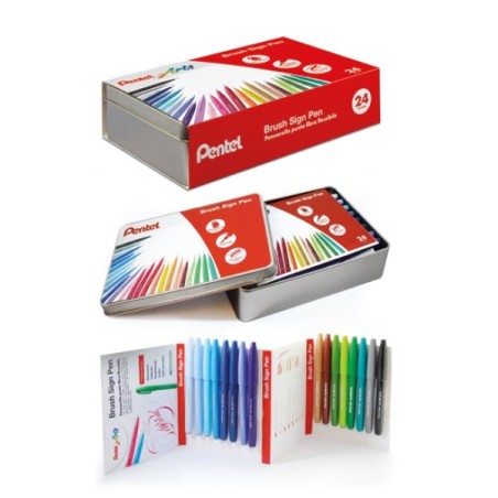 PENTEL BRUSH SIGN PEN SCATOLA METALLO 24 COLORI 0022322