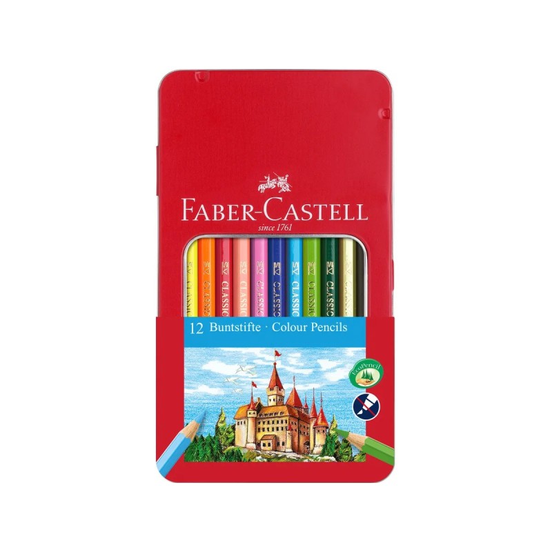 Faber-Castell Set di 12 Matite Colorate Esagonali in Astuccio di Metallo - 115801