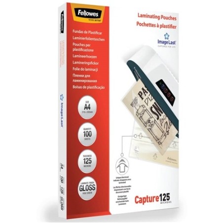 Fellowes Capture Pouches Plastificazione Lucida A4 125 Micron 100 Pezzi 5307407
