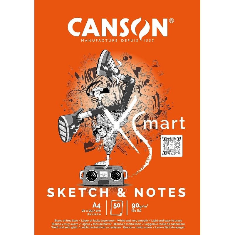 CANSON BLOCCO XSMART SKETCH&NOTES A4 90gr. 50FG C32250P003