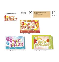 Cromo Biglietti Auguri Buon compleanno glitter 3 fantasie 12pz BC8331