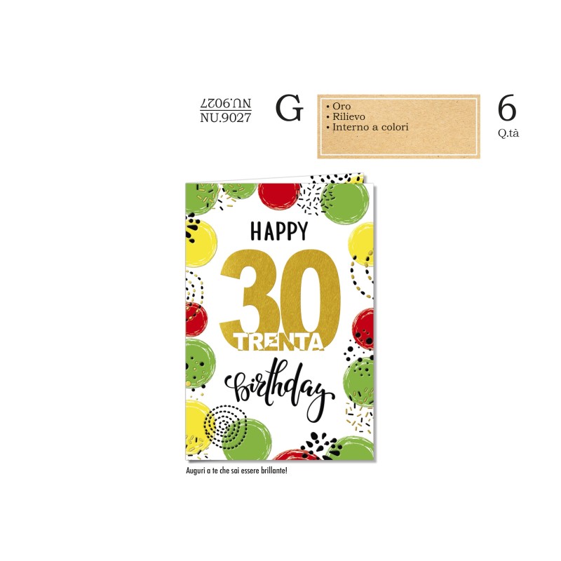 Cromo Biglietti Buon Compleanno  30 anni multicolor 6pz NU9027