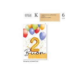 Cromo Biglietti Buon Compleanno 2 anni palloncino 6pz NU8059