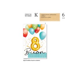 Cromo Biglietti Buon Compleanno 8 anni palloncino 6pz NU8065