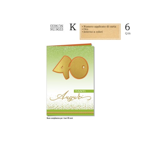 Cromo Biglietti Buon Compleanno 40 anni Gold Green 6pz NU9033