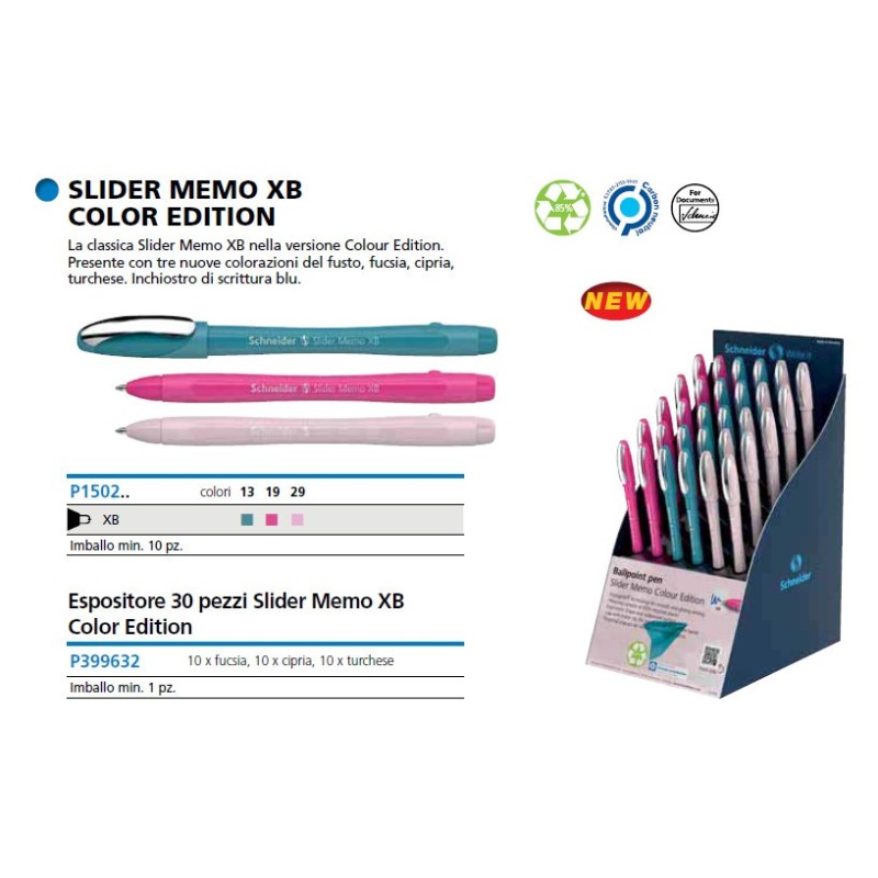 BIRO SLIDER MEMO XB COLOR EDITION -30pz SCHNEIDER 399632