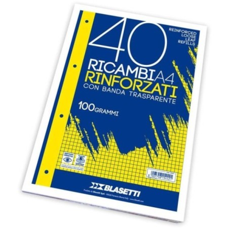 Blasetti Ricambio Rinforzato con Banda Trasparente A4 100 g/m² 1R 40 Fogli 5444