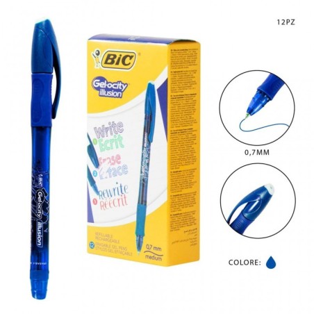 BIC Gelocity Illusion 12 Penne Biro Cancellabili Blu 943440