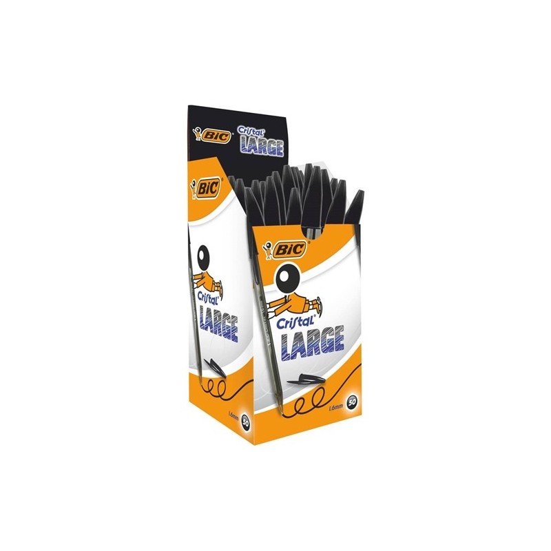 BIC CBIC Cristal Large Penna a Sfera Nera 1,6 mm Confezione da 50 880648