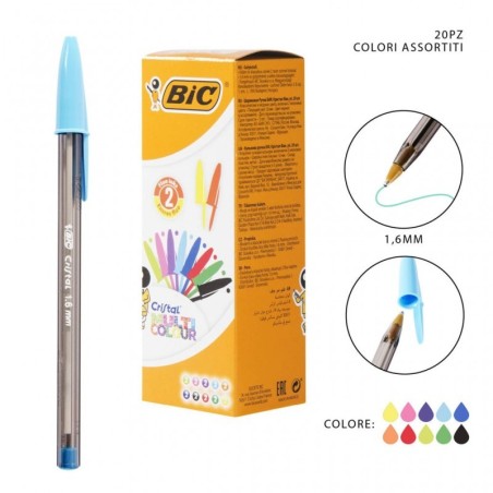 BIC Cristal Large Multicolor Penna a Sfera Colori Assortiti 1,6 mm Confezione da 20 926381