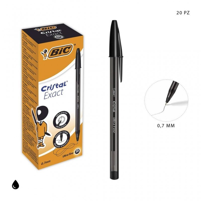 BIC Cristal Exact Ultra Fine Penna a Sfera Nera 0,7 mm Confezione da 20 992603