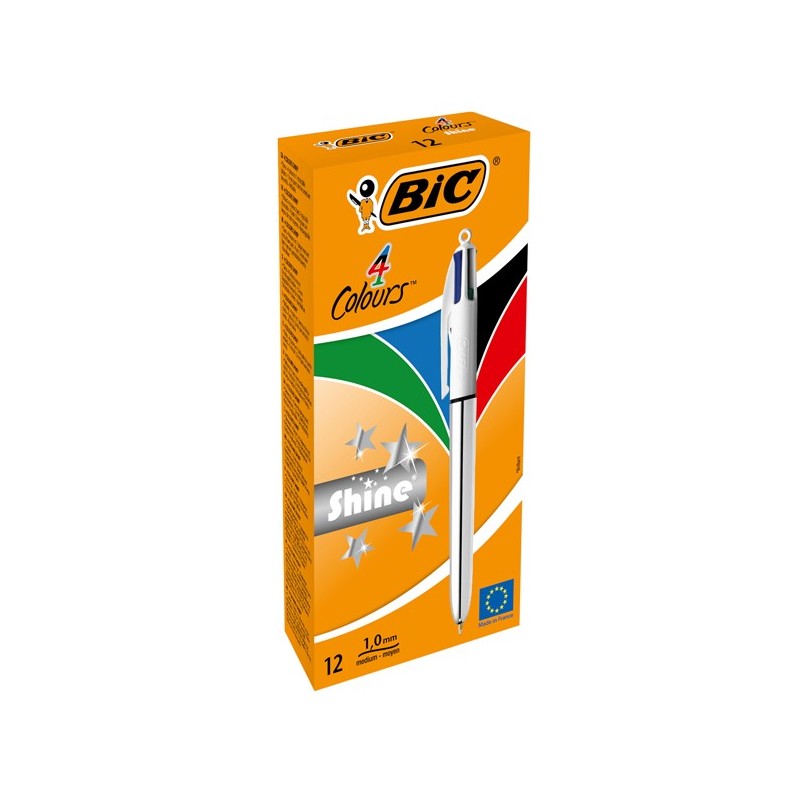 BIC 4 Colours Shine Silver Penna a Sfera Retrattile Confezione da 12 919380