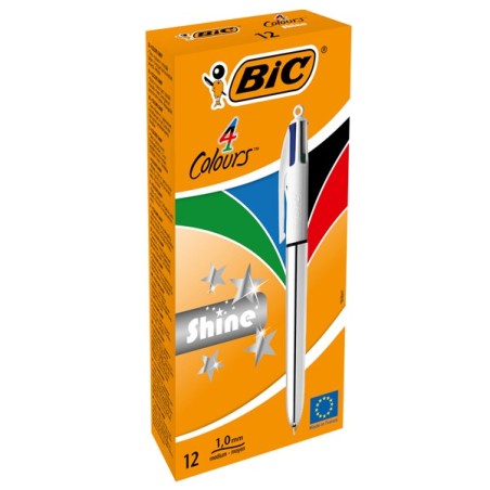 BIC 4 Colours Shine Silver Penna a Sfera Retrattile Confezione da 12 919380