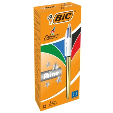 BIC 4 Colours Shine Gold Penna a Sfera Retrattile Confezione da 12 964774