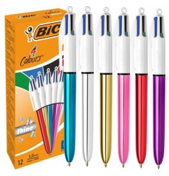 BIC 4 Colours Shine Penna a Sfera Retrattile Confezione da 12 Fusti Metallici Assortiti 964775