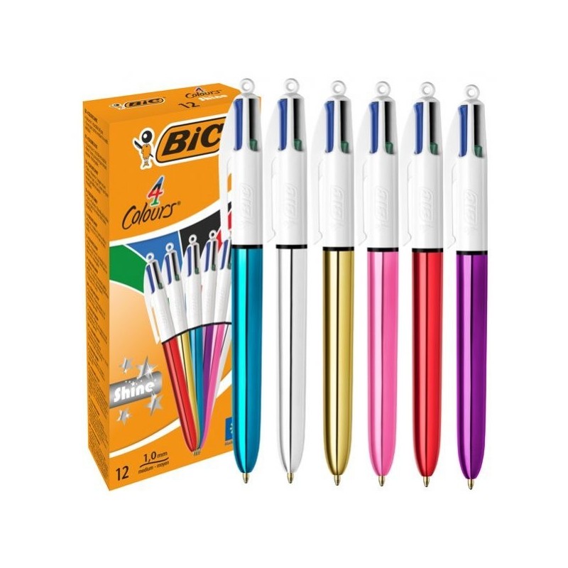 BIC 4 Colours Shine Penna a Sfera Retrattile Confezione da 12 Fusti Metallici Assortiti 964775