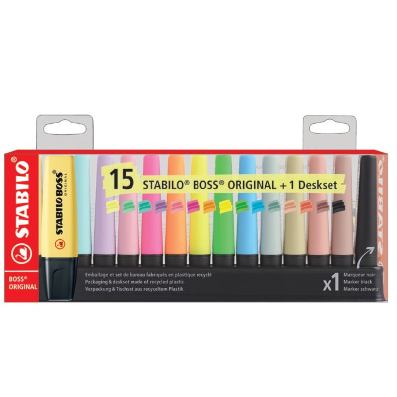 EVIDENZIATORI STABILO BOSS -15pz (boss+pastel+nature+nero desk) F60915