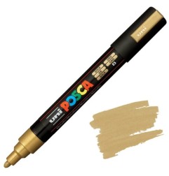 Uni Posca PC-5M Pennarello Marcatore Acrilico a base d'acqua con Punta Conica Media Oro 6 Pz