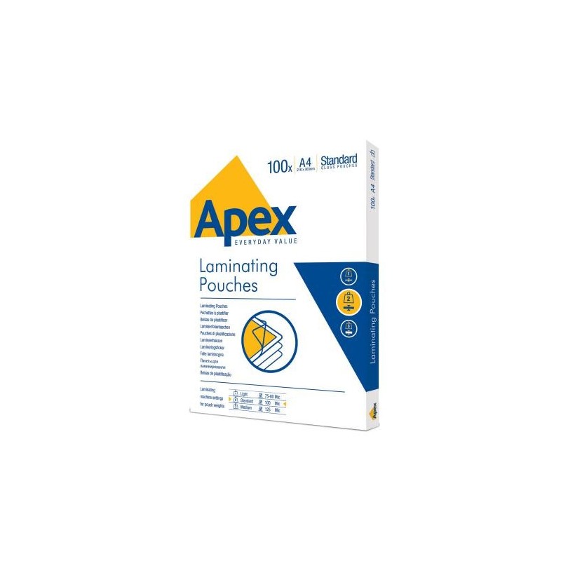 FELLOWES 100 pezzi Pouches per plastificare formato A4 100my Apex 6003301